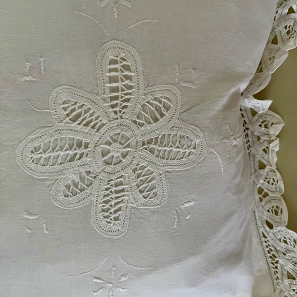 White Embroidered Throw Pillow 13/14 inches - Picture 3 of 11